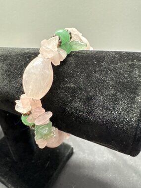 Rose Quartz & Green Aventurine Stretch Bracelet – Elegant Gemstone Design